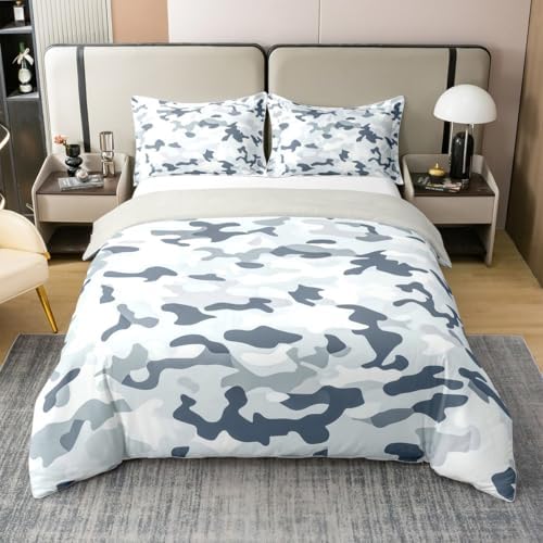Manfei Grey Camouflage 100% Cotton Duvet Cover Set Minimalist Camo