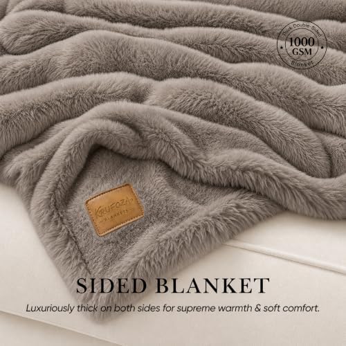 Double-Sided Faux Fur Throw Blanket,50"x60", 80"x90", Dune Brown