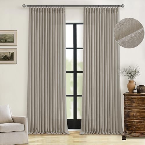 TWODRAPES Taupe Burlywood Pinch Pleated Linen Curtains 96 Inches Long