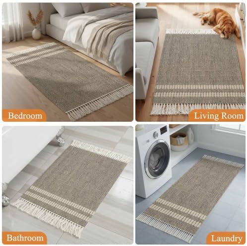 Gray Texture Hallway Runner Rug 2'x5', Country Farmhouse Burlap