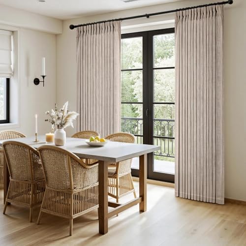 MIULEE Pinch Pleated Thick Linen Curtains 96 Inch 2 Panels Burlywood