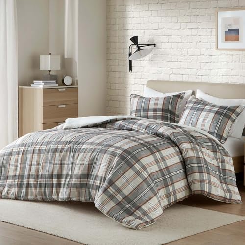 Intelligent Design Plaid Lodge Modern Tan/Gray Queen Duvet Cover Set