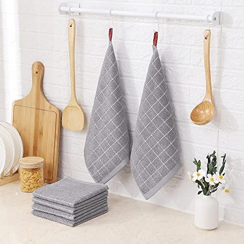 Homaxy 100% Cotton Terry Kitchen Dish Cloths, 6 Pack, Light Grey