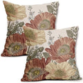 Vintage Floral Pillow Covers 18X18 Inch Set of 2 Red Rust Brown Yellow