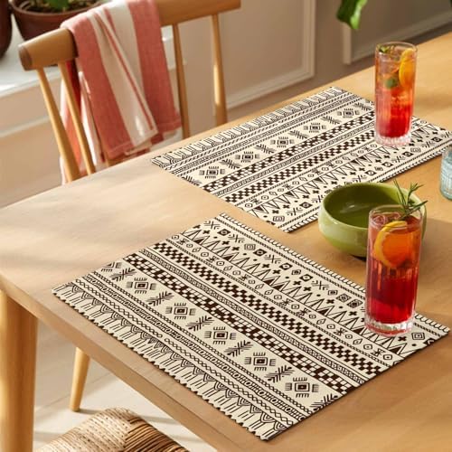 Placemats Set of 8, Boho Woven Placemat, Linen Place Mats for