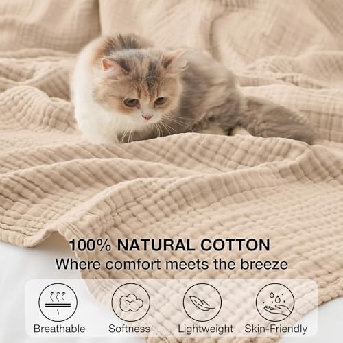 Cotton Muslin Blanket for Adults, 6-Layer, California King, 120 x 90