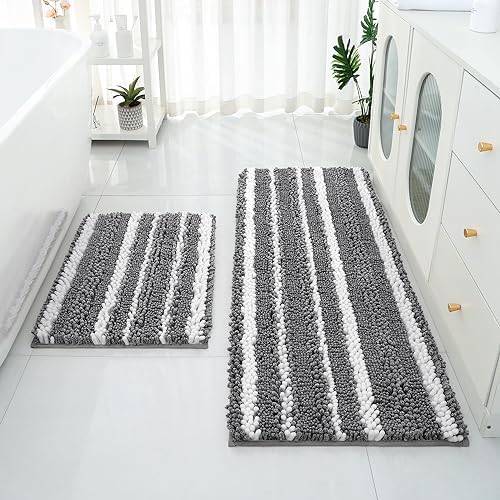 HOMEIDEAS Chenille Bathroom Rugs Sets 2 Piece, Cationic Dyed, Extra
