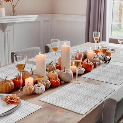 Buffalo Plaid Placemats Set of 8 Modern Gray Farmhouse Gingham Striped