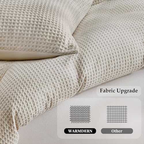 WARMDERN Waffle Weave Khaki Duvet Cover Set Twin Size, Textured