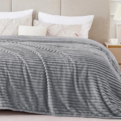 BEDELITE 3D Ribbed Jacquard Grey King Size Blankets for Bed, 108x90
