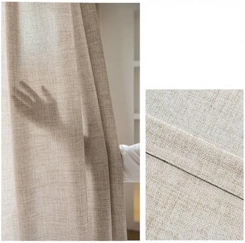 Light Brown Curtain Drapes for Bedroom Grommet Set of 2, Linen Yarn