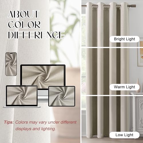 Full Blackout Natural Linen Curtains 108 Inch Length 2 Panels