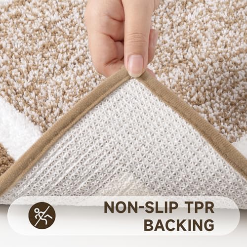 Pauwer Bathroom Rugs Set 5 Piece, Non Slip Microfiber Bath Mat, Khaki