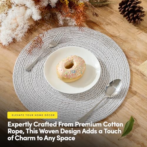 Round Placemats Set of 6-100% Cotton Two-Tone Placemat for Dining