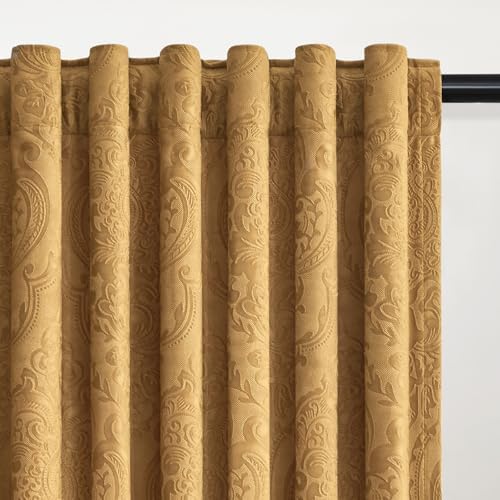 GIGIZAZA Gold Velvet Curtains 120 Inch 2 Panels for Living Room