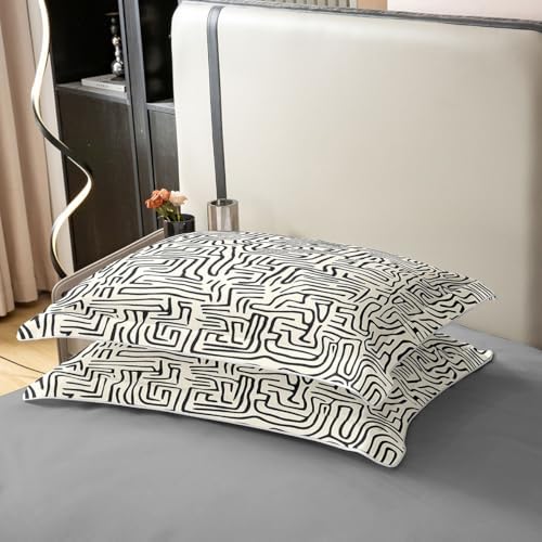 jejeloiu Black and Beige Duvet Cover 100% Cotton King Size Stripes