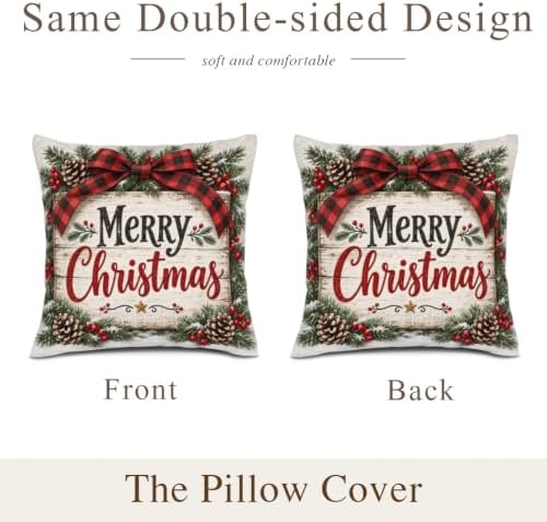 House Plaid Pillow Covers 22x22 Inch Set of 2 Linen for Christmas