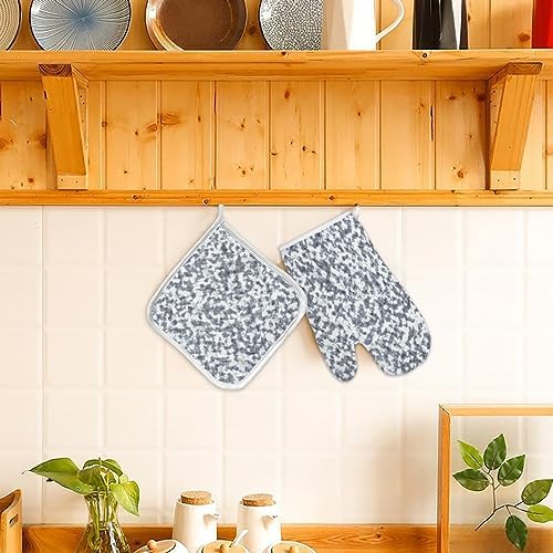 Quilted Cotton Terry Cloth Oven Mitt, Pot Holder Grey Abstract Art