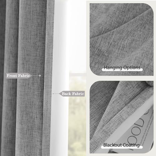 Blackout Curtains for Bedroom 63 Inch Length, Grey 2 Panels Set