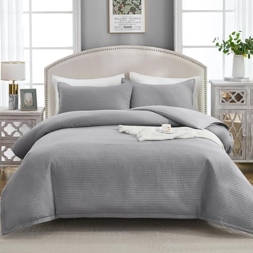 Stripe Quilted Duvet Cover Set, Soft Lightweight Coverlet, 3 Pieces