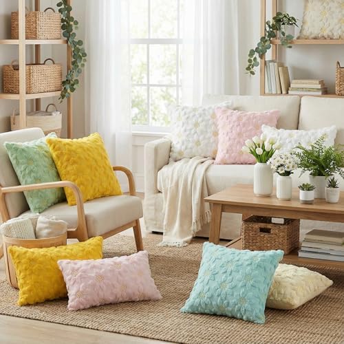 AVOIN colorlife Spring Summer Cream White Sunflower Throw Pillow