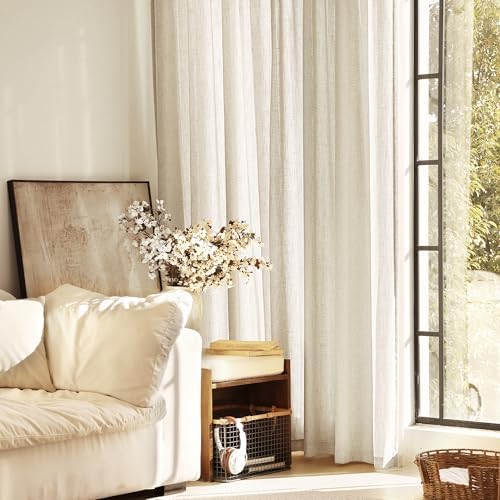 Faux Linen Beige Curtains 84 Inches Long for Living Room Rustic