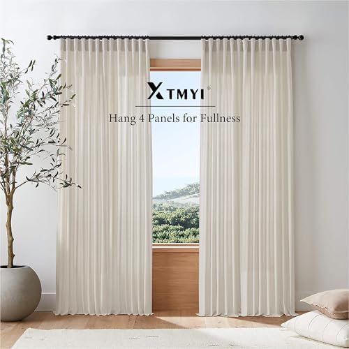 XTMYI Oatmeal Beige Back Tab/Hook Belt Linen Cotton Sheer Curtains