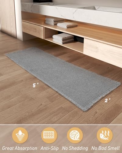 AMOAMI Light Grey, Quick Dry Washable Bathroom Rugs, Extra Soft