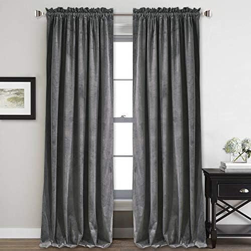 StangH Grey Velvet Curtains 108 inches Long Dual Rod Pocket, 2 Panels