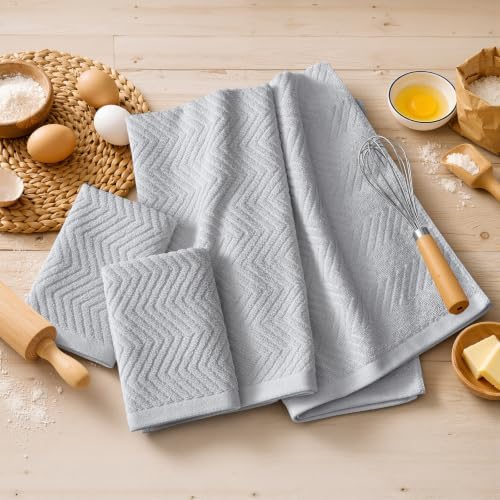 Homaxy 10 Pack 100% Cotton Kitchen Towels and Dishcloths Set, Light