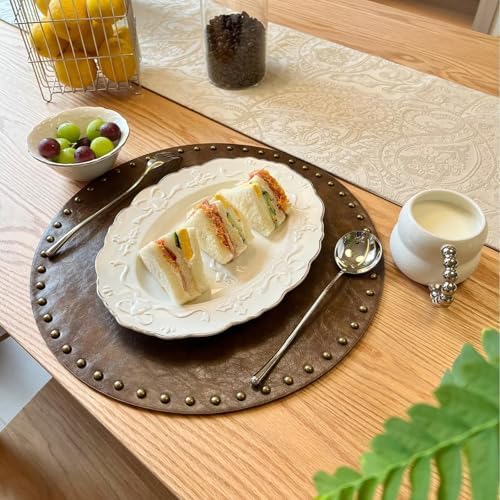 Faux Leather Round Placemats Set of 6, Dark Brown