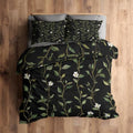 Botanical Duvet Cover King Size, Tree Stripe Floral Black Green
