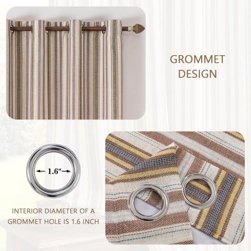 MYSKY HOME 100% Blackout Striped Linen Curtains 96 Inch Long 2 Panels