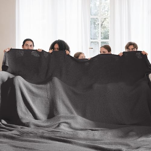 Bedsure 100% Cotton Big Oversized King Blanket, Waffle Weave, Charcoal