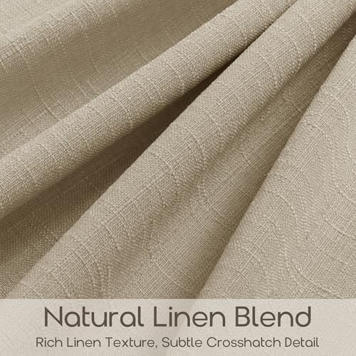 Oatmeal Pleated Semi Sheer Linen Farmhouse Curtains 84 Inches 2 Panels