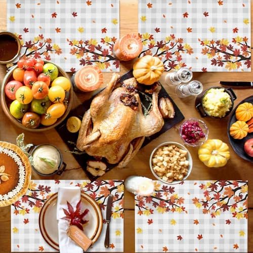 Placemats Set of 8, Thanksgiving Autumn Maple Leaf Washable Table Mats