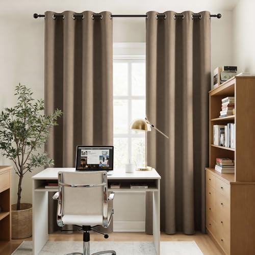 KangBang Brown Blackout Linen Curtains 108 Inches Long 9FT 2 Panels