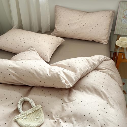 LifeTB Polka Dot Duvet Cover Set King, 100% Muslin Cotton Khaki Duvet