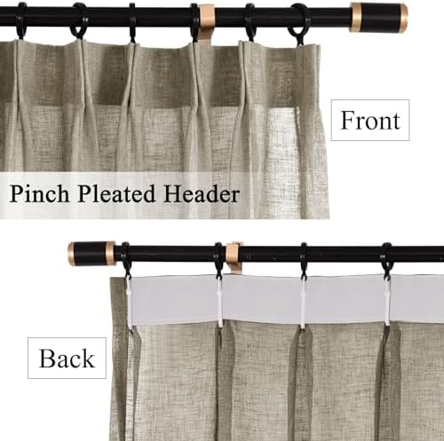 Fcoise Semi Sheer Curtains 63 inches Long | Faux Linen Grommet Curtain
