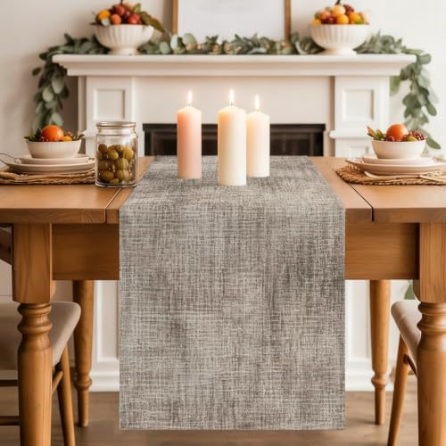 Vintage Beige Linen Texture Table Runner, Minimalist Brown Distressed