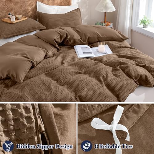 PHF Ultra Soft Waffle Weave Duvet Cover King Size 3 Pieces - 3D