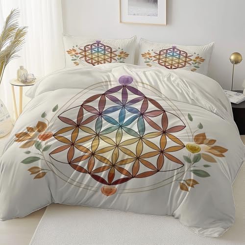 Duvet Covers Reversible Queen Bohemia Flower of Life Flowers Summer