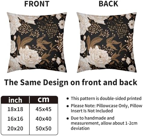 Vintage Peony Black Floral Plant Pillow Covers 20X20 Inch Set of 2