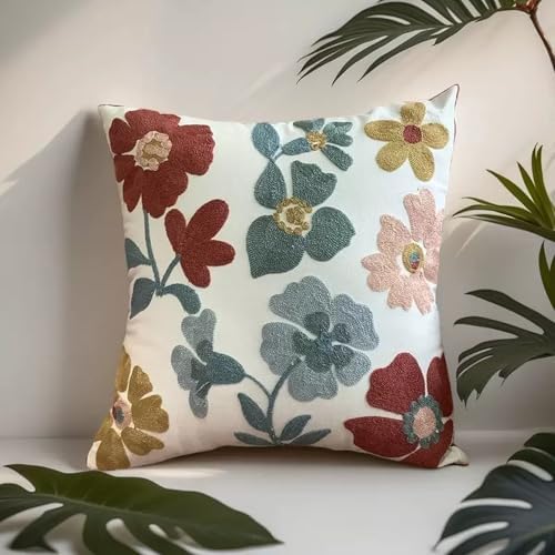 2 Pack Embroidered Floral Vintage Throw Pillow Covers Farmhouse Red