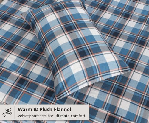 RUVANTI 100% Cotton Flannel Sheets King Size, 4 PCs Bed Sheets