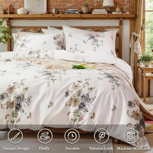 100% Cotton Duvet Cover King Size Vintage Floral Duvet Cover Set with