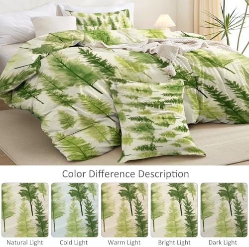 Grayish White Duvet Cover King - Minimalist Fresh Plants Pine Trees