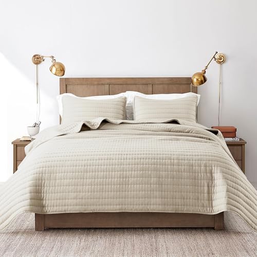 ROARINGWILD Beige Quilted Quilt Set, King Size, Lightweight, 3 Pieces