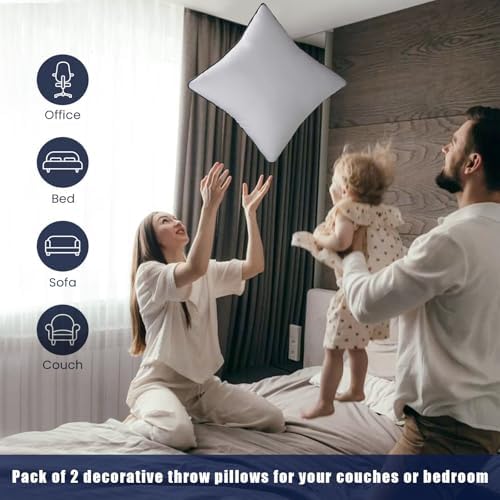 Throw Pillow Inserts Set of 2-Fluffy Square Cushions with 100% Cotton