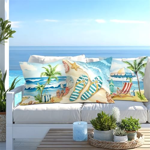 20x20 Set of 4 Seaside Palm Starfish Throw Pillow Cushion Covers